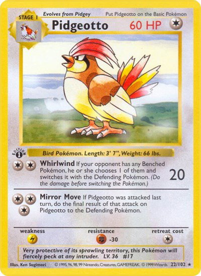 Pidgeotto 22 — Base Set (1st Edition & Shadowless)