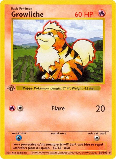 Growlithe 28 — Base Set (1st Edition & Shadowless)