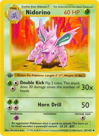 Nidorino 37 — Base Set (1st Edition & Shadowless)