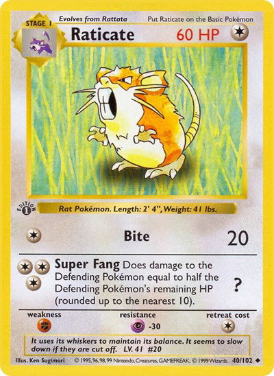 Raticate 40 — Base Set (1st Edition & Shadowless)