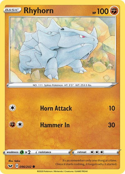 Rhyhorn (096) 096/202 — Sword & Shield Base Set