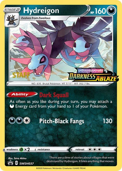 Hydreigon (Prerelease) [Staff] SWSH037 — Sword & Shield Promo