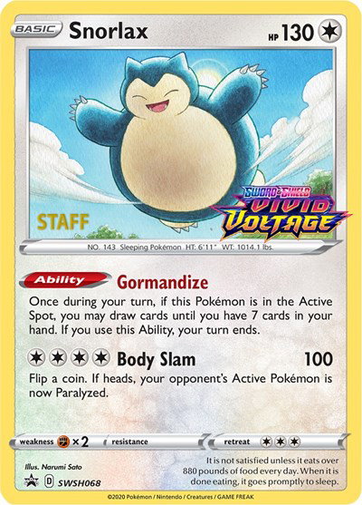 Snorlax (Prerelease) [Staff] SWSH068 — Sword & Shield Promo