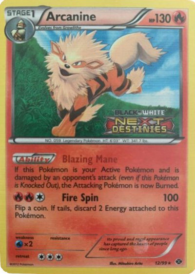 Arcanine (Prerelease) 12 — Black and White Promos
