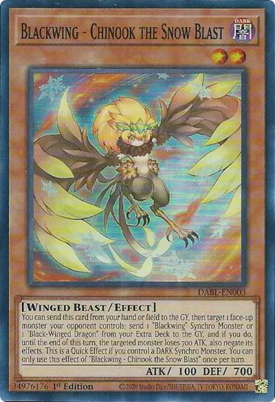 darkwing blast yugioh card list Single Super Rare Blackwing - Chinook the Snow Blast DABL-EN003 Expand your collection and enhance your strategies with the Yugioh Darkwing Blast Booster. Black-Winged Dragon (Starlight Rare) -