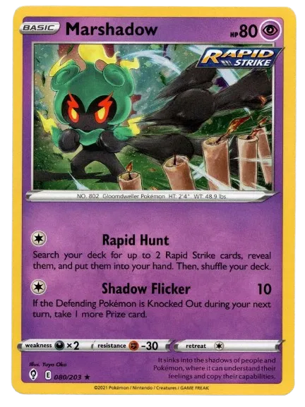 marshadow pokemon cards TCG Fighting Shadowy Side Kick (60) If your opponents Pokemon is Knocked Out by damage from this attack Every Marshadow Pokemon Card #Marshadow