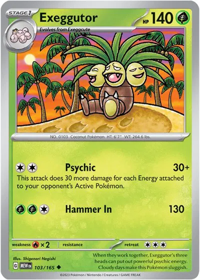 exeggcute pokemon card value - Scarlet & Violet - SV4.5 - Paldean Fates - Colorless Seed Bomb (20) Weakness Fire 2 Resistance None None Retreat Cost Exeggcute #1 Prices | Pokemon
