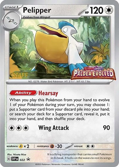 Pelipper (Prerelease) [Staff] 022 — Scarlet & Violet Promo
