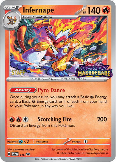 Infernape (Prerelease) [Staff] 116 — Scarlet & Violet Promo