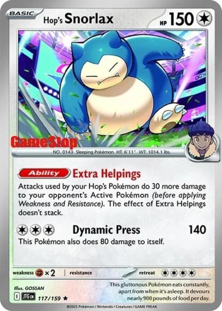 Hop's Snorlax (GameStop) (Cosmos Holo) 117/159 — Scarlet & Violet Promo