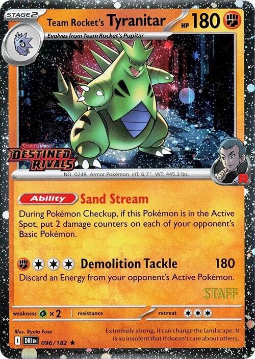 Team Rocket's Tyranitar (Prerelease Staff) 096/182 — Scarlet & Violet Promo