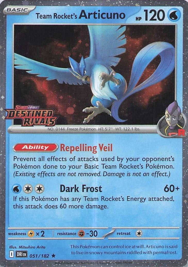 Team Rocket's Articuno (Destined Rivals Stamp) 051/182 — Scarlet & Violet Promo