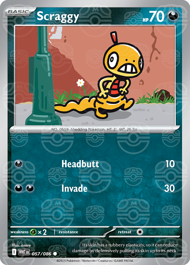 Scraggy (Master Ball Pattern) 057/086 — White Flare