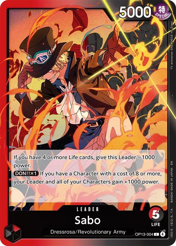carrying on his will one piece tcg card list TCG: Sleeved Booster Pack (OP-13) and Sabo return as new Leader ca Top 20 Chase Cards from